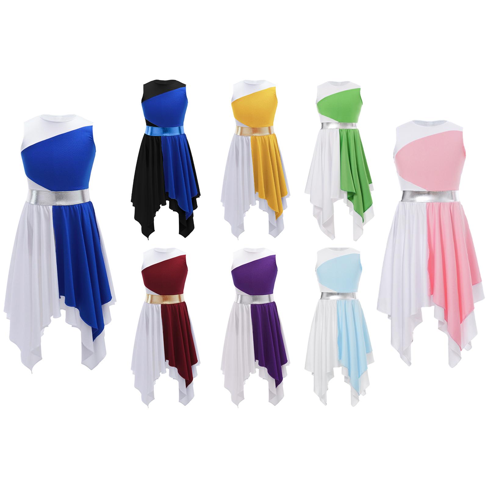 

Kids Lyrical Dance Outfit Contrast Color Asymmetrical Hem Prom Party Dress 13-14 Years світло-зелений колір