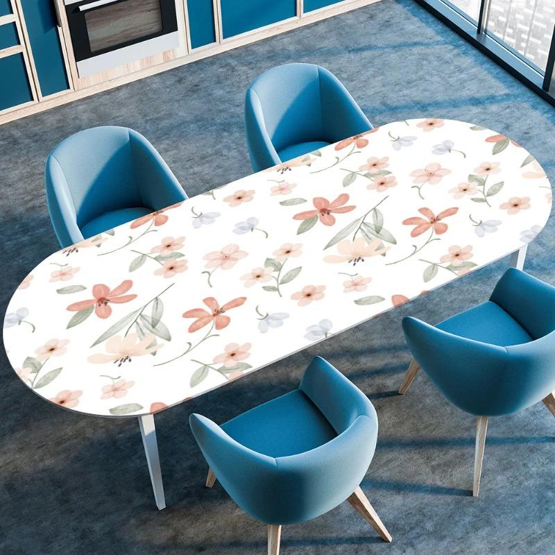 Elastic Stretch Waterproof Tablecloth Oil-Resistant Oval Fitted Table Cover for Kitchen Dining Wedding Party Outdoor Courtyard