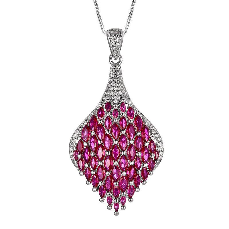 Red Spinel Jewelry Set Women Floral Design Copper Chain Necklace Stud Earrings Fashion OL Style 2025