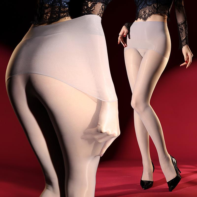 Women Sexy Stockings High Waisted 360 Seamless Oil Shiny Glossy Socks Open Crotch Transparent False Two-Piece Pantyhose