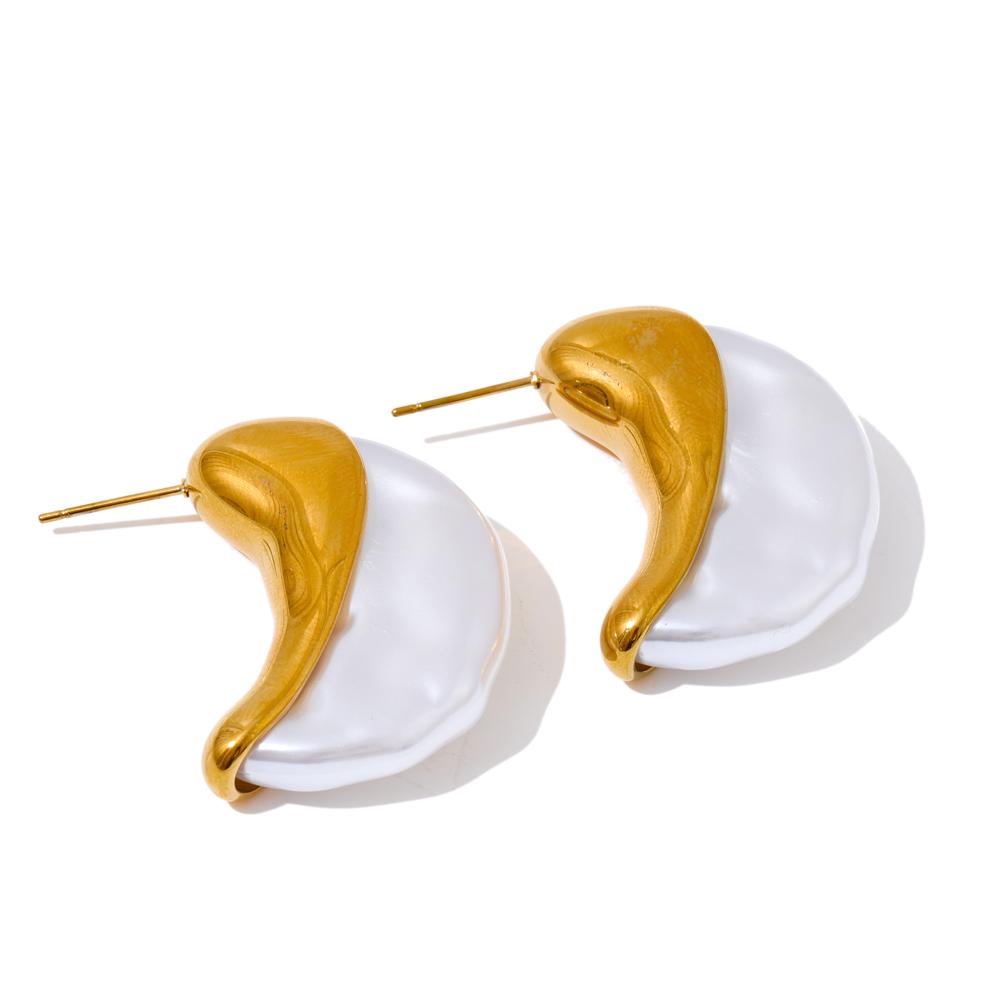 Eetit Women Simulated Pearls Moon Huggie Earrings for Women Stainless Steel Golden Statement Cast Unique Jewelry Prevent Allergy
