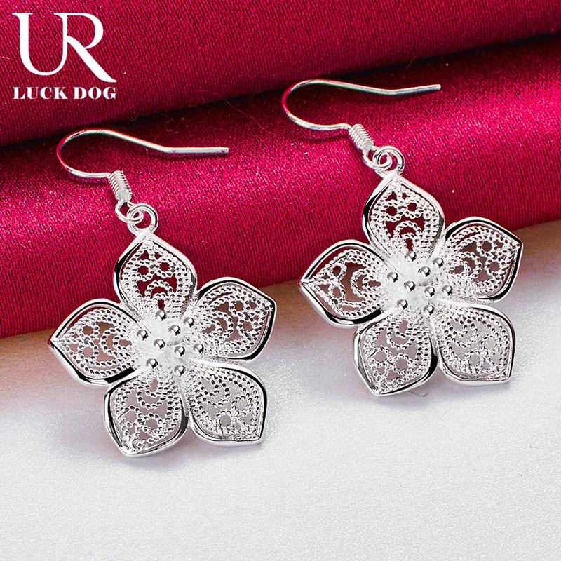 Pendientes piercing con colgante de flor y estrella de plata de ley 925, joyería de boda de moda