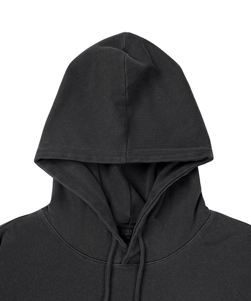 Cutout Patch Pigment Hooded Long Sleeve Charcoal