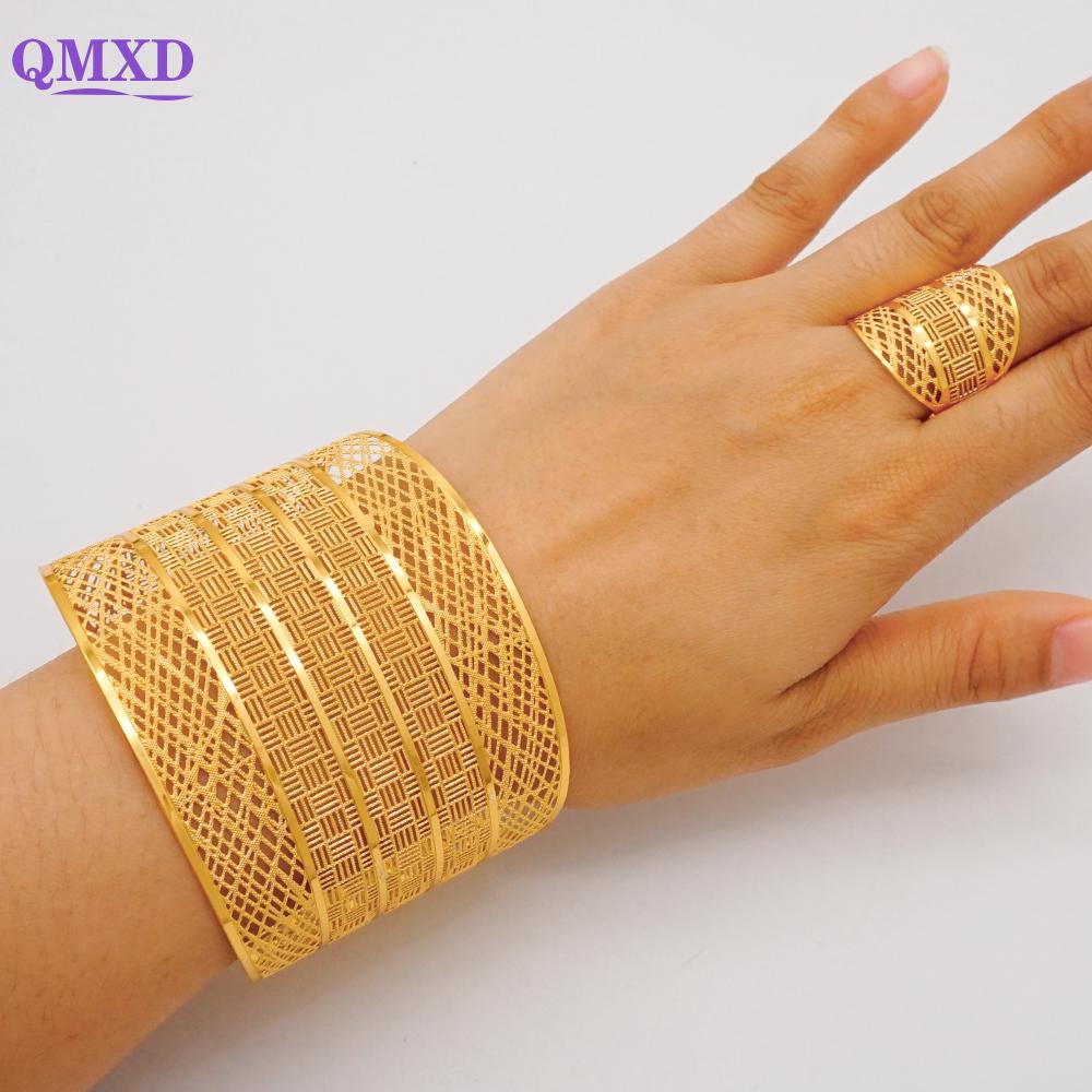 Dubai Gold Color Bangle With Ring For Women Charm Chain Cuff Bracelet Indian Bracelet Arabic France Bridal Wedding Jewelry Gifts