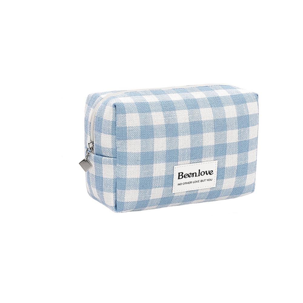 

Lattice Plaid Cosmetic Bag Large Capacity Travel Wash Bag Portable Makeup Pouch Bathroom синий