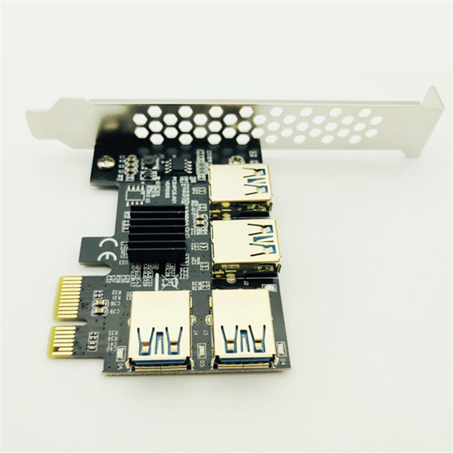 Black 4 Ports PCIe Riser Adapter Board PCI-E 1x to 4 USB 3.0 PCI-E Rabbet GPU