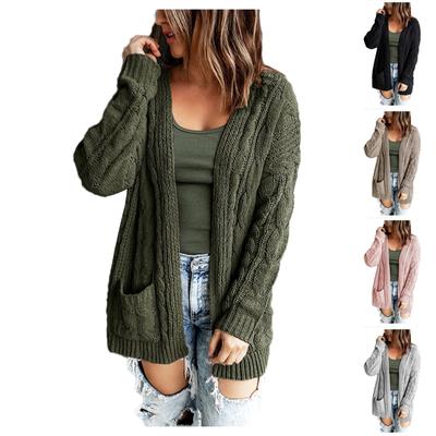 Damen Boho Langarm Offene Vorderseite Grobstrick Strickjacke Lockerer Pullover
