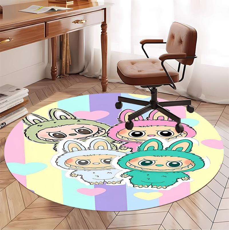 Labubu Pattern Round Rug, Indoor/Outdoor Mat, for Picnic, Gameroom, Bedroom, Office, Living Room, Home Decor Carpet, Birthday Gift