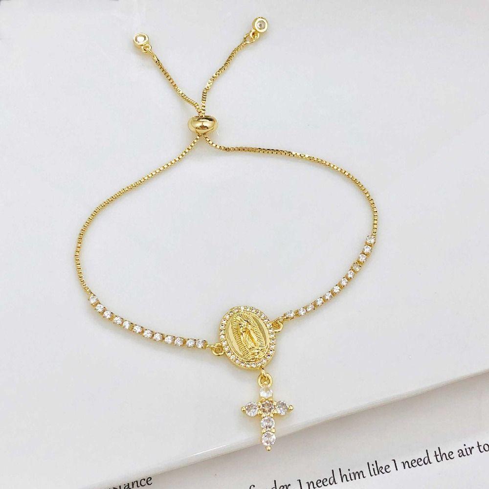 5-Color Virgin Mary Bracelet Luxury Rhinestones Cross Tassel Bracelet Simple Exquisite Crystal Bracelet Party Jewelry Gift