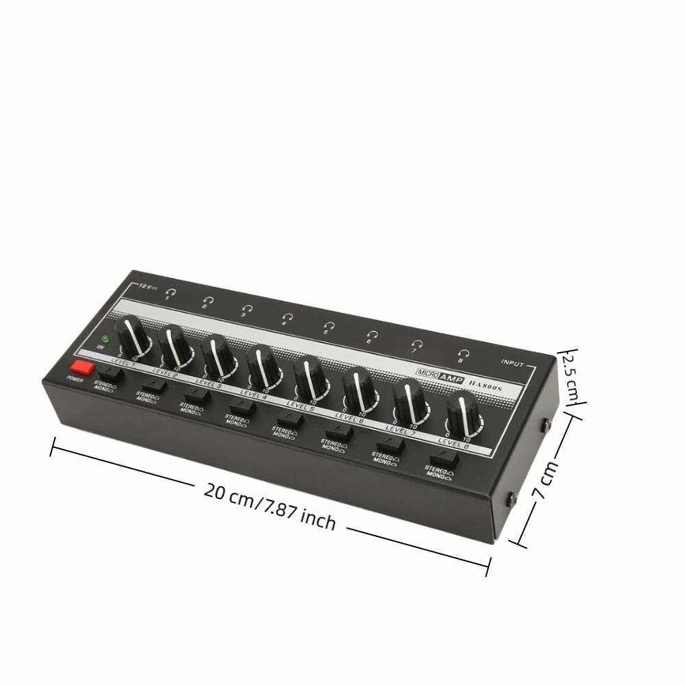 1/4" TRS Input/Output Stereo Headphone Amplifier 8-Channel Channel Line Mixer Studio Recording
