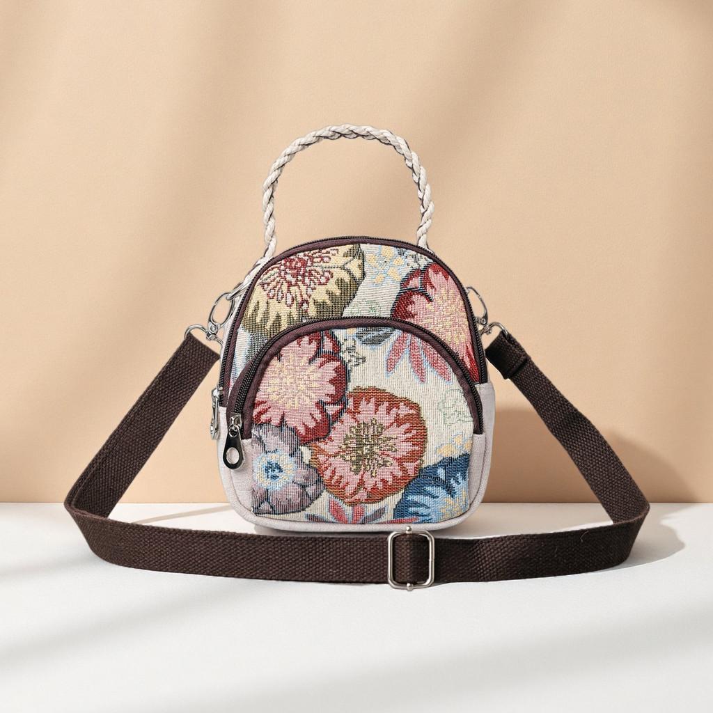 Bohemian Embroidery Small Shoulder Bag With Zipper Pockets For Daily Use