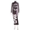 LYRIA Fashion Women's Maxi Dresses Printed Turtleneck Regular Long Sleeves Sheath Slim Fit Eyes Causal Streetwear Vestidos