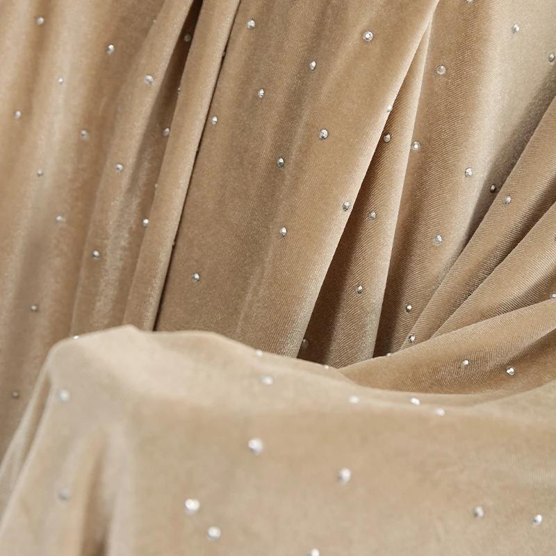 150x45/180cm Elastic Knitted Rhinestone Velvet Fabric For Evening Dresses, Stage Clothes Christmas Decoration Fabrics TJ20611