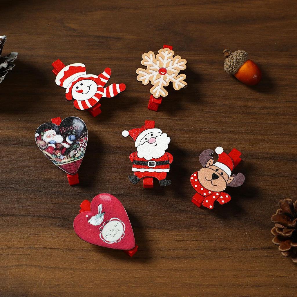 Creative Christmas Wooden Cartoon Clips for Holiday Decoration & Photo Display