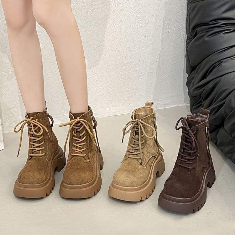 Simple women's shoes new platform Martin boots women's 2025 matte muffin lace-up small locomotive retro short boots