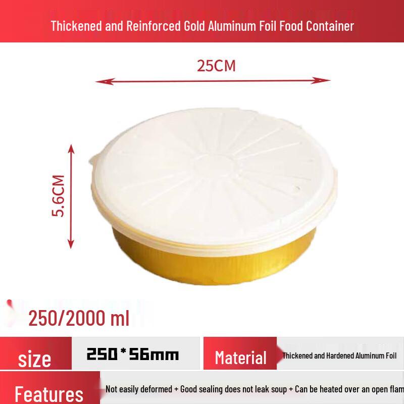 Yuduo Upgraded Thickened Round 2000ml Aluminum Foil Takeout Containers with Plastic Lids (100 Sets)