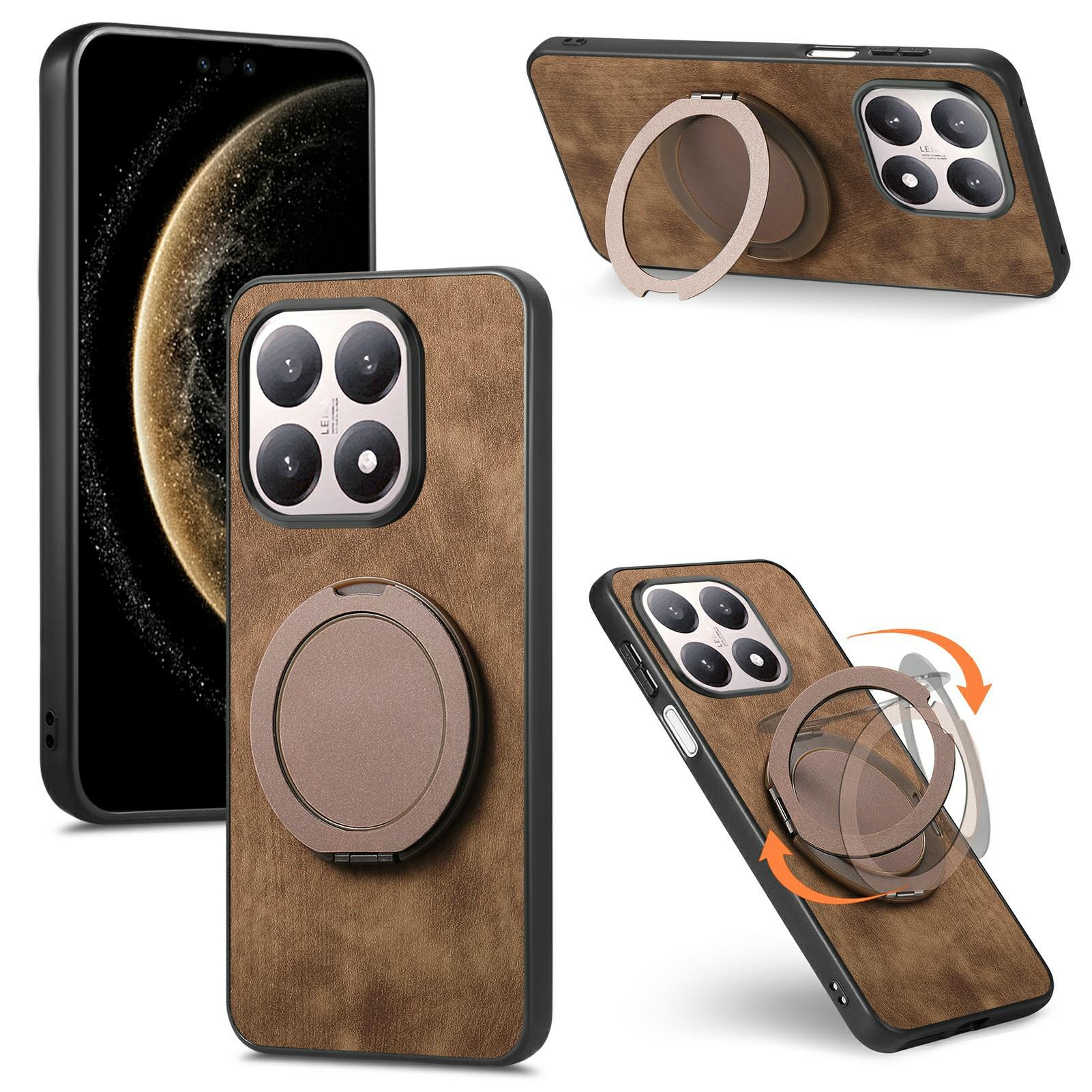

For Xiaomi 15T Stress Relief Retro Leather Back Cover Phone Case with Rotating Kickstand