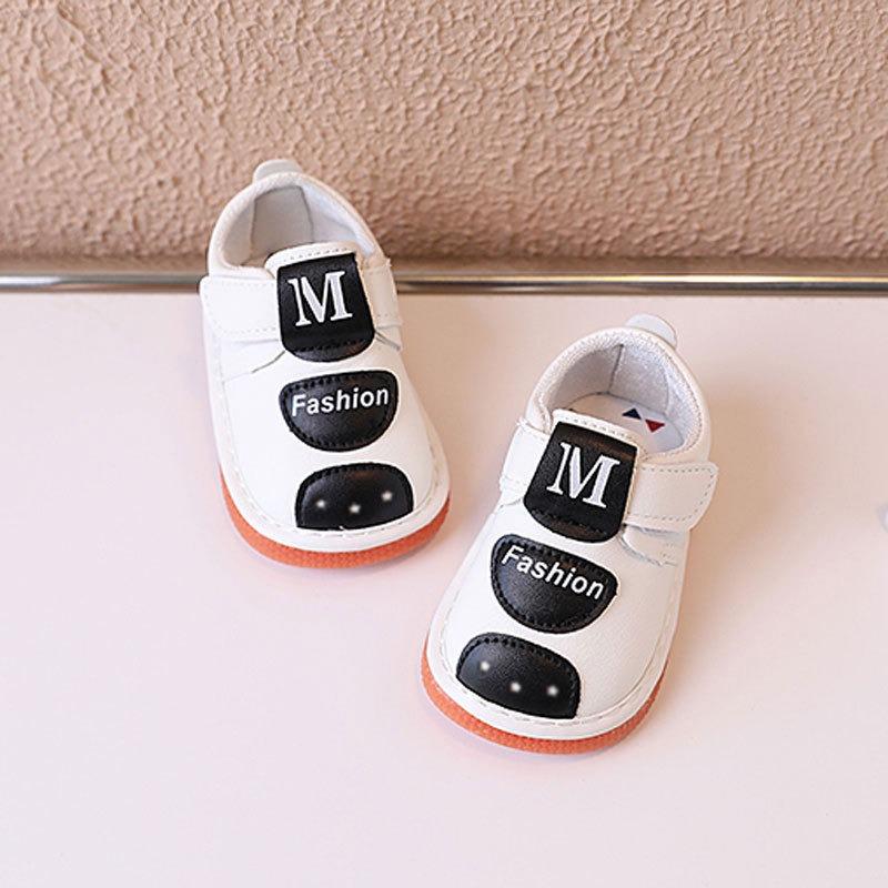 Boys' Spring/Autumn Single Shoes for Toddlers 0-2 Years Old, Soft-Soled Anti-Slip Infant Squeaky Shoes.