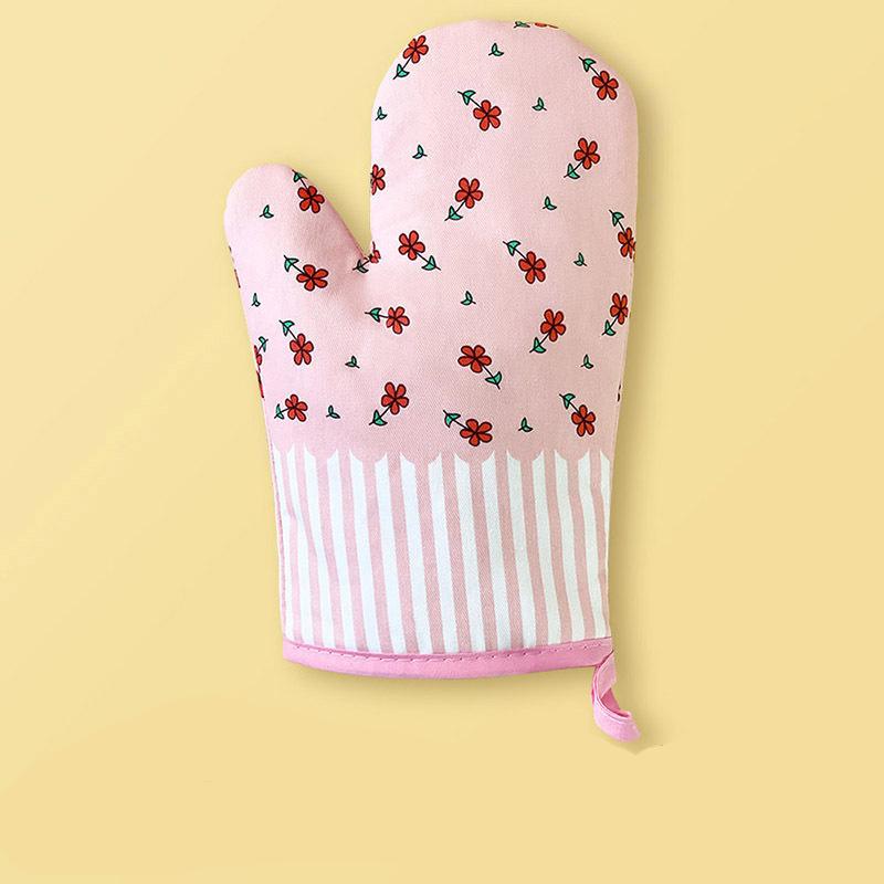 1PS Pastoral Style Thickened Grid Microwave Oven Insulation Gloves Microwave Oven Gloves Heat Resistant Gloves