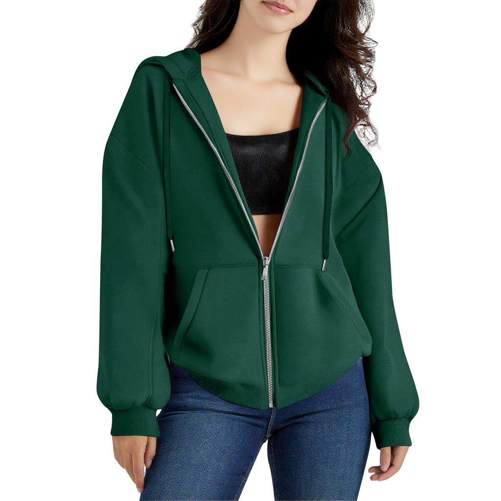 Women's Zipper Hoodie Long Sleeve Sports Jacket Pocket Clothing Fashion Apparel