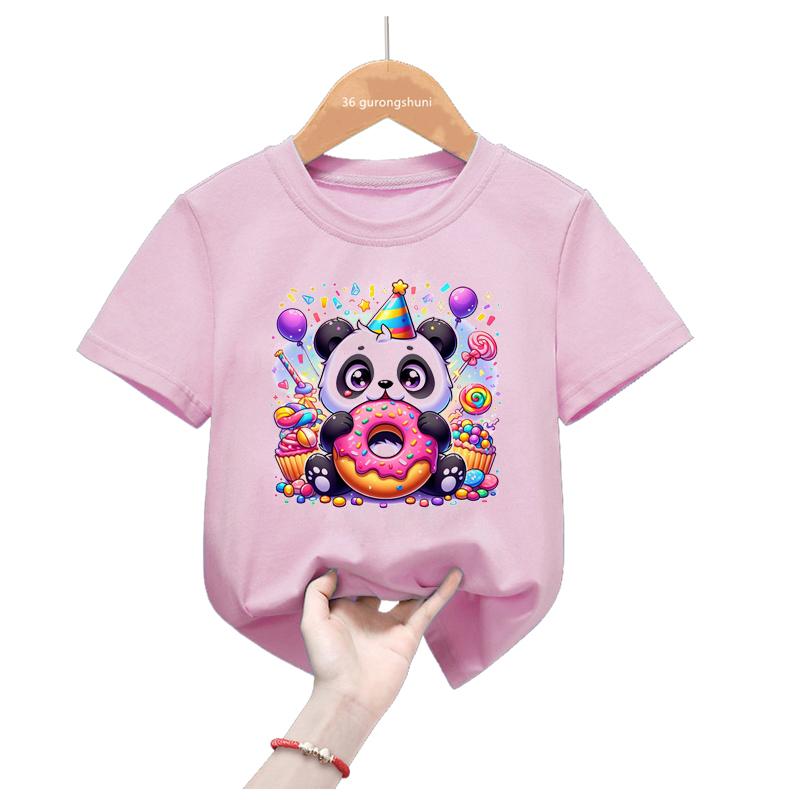 

Rainbow Panda Birthday Gift Pink T Shirt Girls Harajuku Kawaii Kids Clothes Summer Fashion Tops Tee Shirt Funny T-Shirt 110
