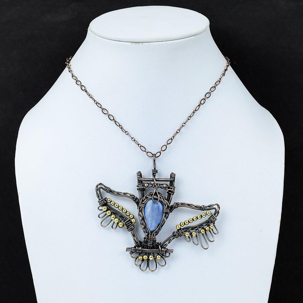 Kyanite Pendant Copper Wire Wrapped Pendant Gemstone Pendant Kyanite Jewelry Owl Pendant Handmade Pendant Copper Jewelry Anniversary Gifts