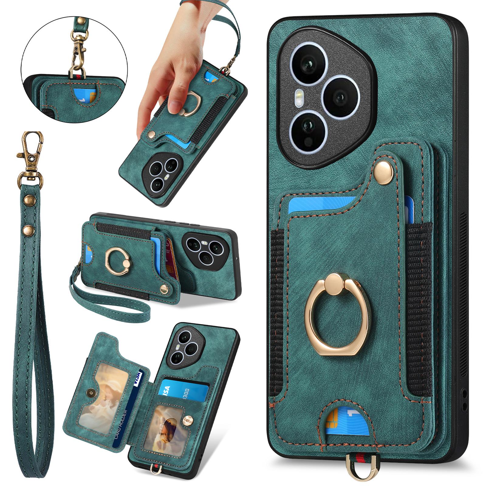 

Для Honor 400 Pro 5G (Глобальный) Ретро задняя крышка из искусственной кожи с держателем для карт с RFID-блокировкой Green