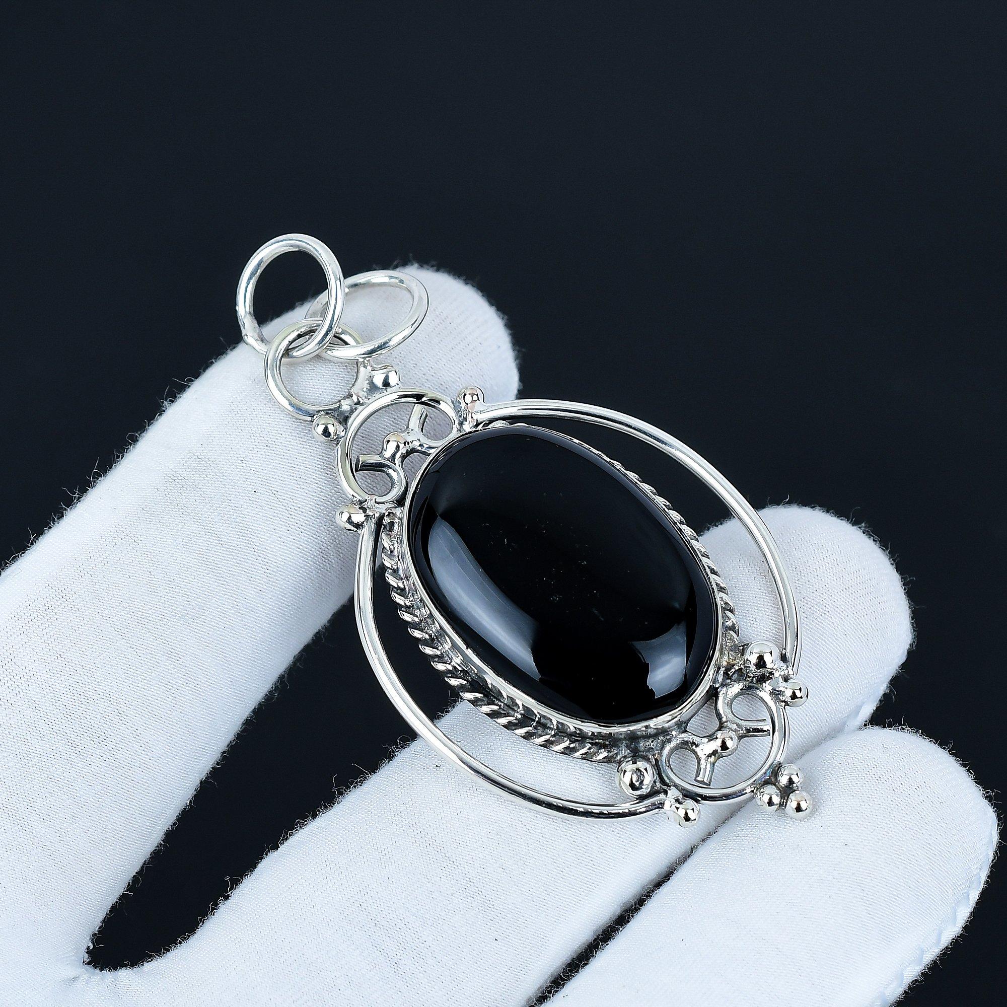 

Black Onyx Pendant 925 Sterling Silver Bunny Pendant Handmade Jewelry Onyx Gemstone Silver Pendant Gift for her Gift for Mom Gift for wife 6.5 Cm чёрный