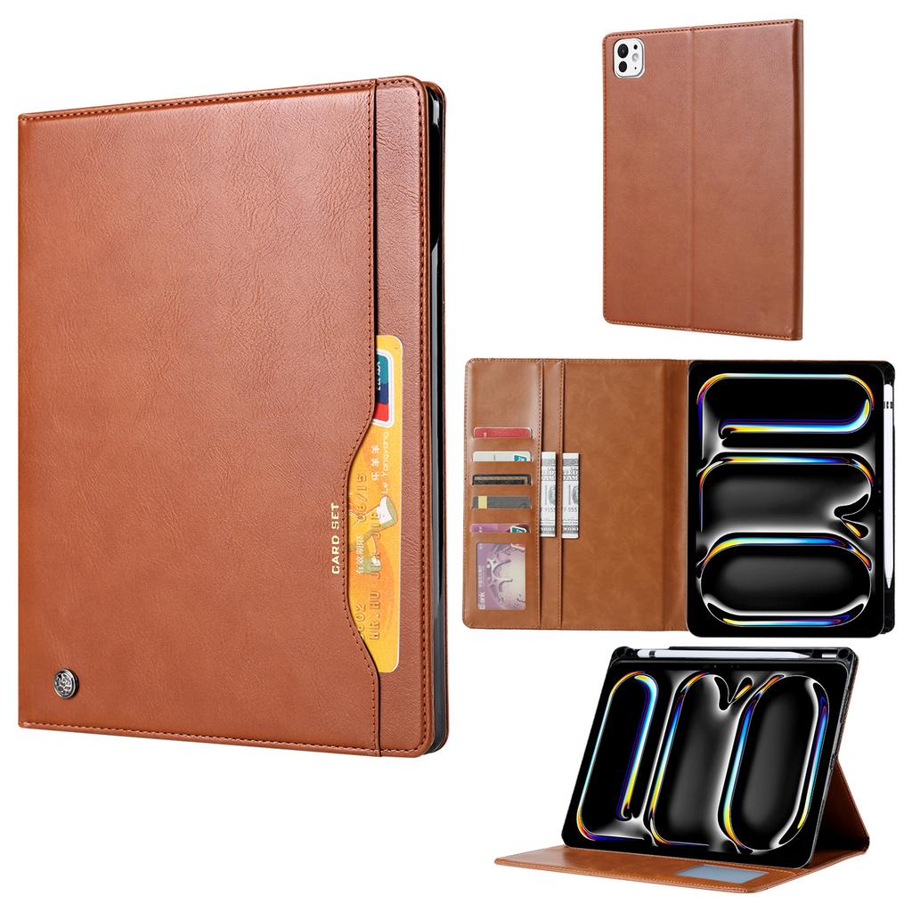 For iPad Pro 13 (2025)/13 (2024) Case Outer Card Slot Wallet Leather Tablet Cover with Auto Wake/Sleep