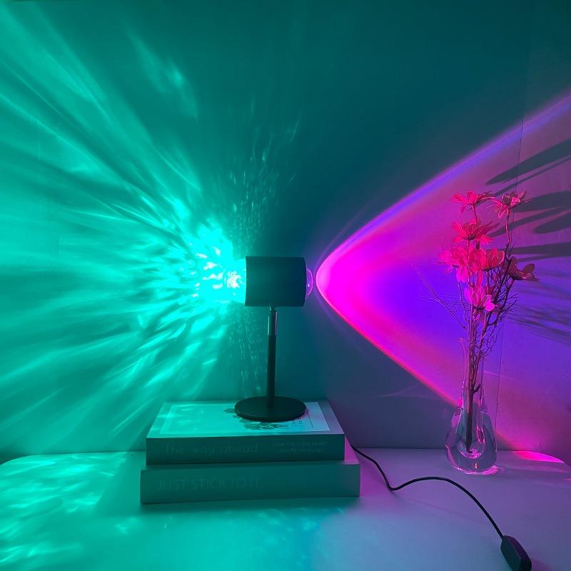 16 Colors Dual-Head Water Ripple Projector Lamp, 360° Rotatable LED Night Light with Button & Remote Control for Bedroom Home Decor