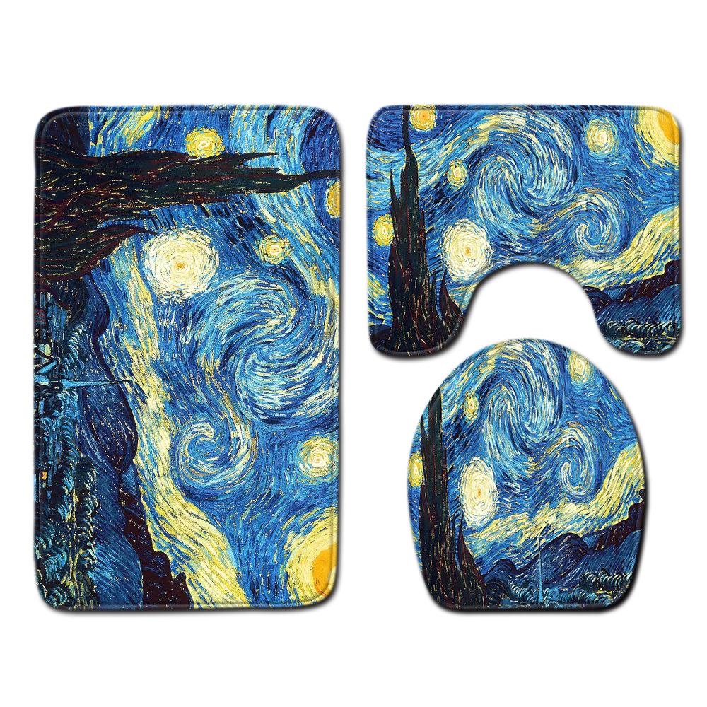 3D Painted Bathroom Toilet Three-Piece Floor Mat Door Mat Bathroom Carpet