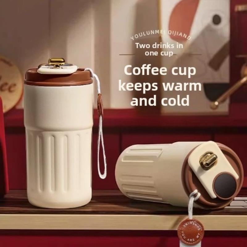 Exquisite stainless steel office insulated cup with drawstring, portable smart coffee cup, car cup, large capacity outdoor cup