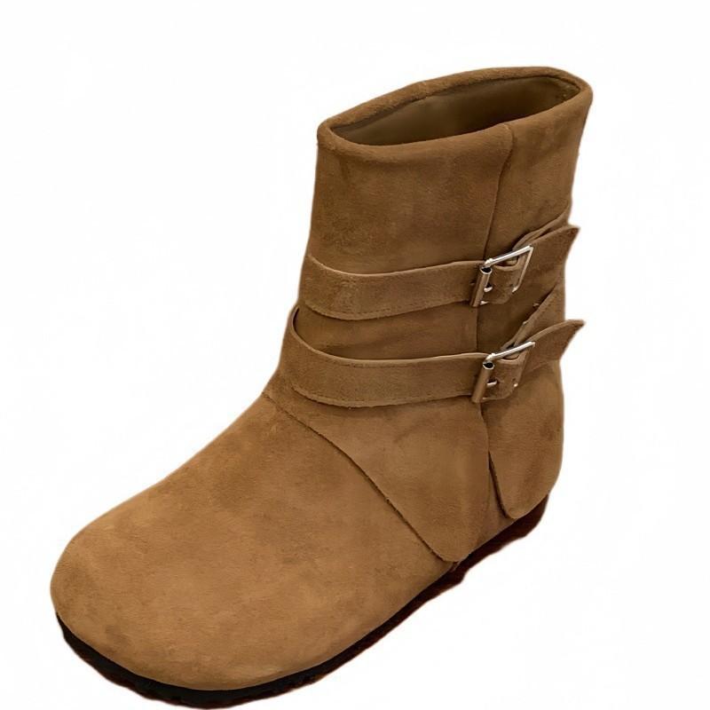 2025 autumn and winter new retro inner height-increasing short boots women's round head soft-soled stacking boots short western cowboy boots