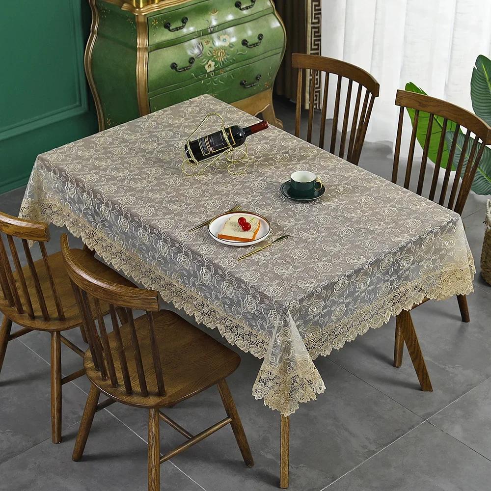 

Скатерть бежевая скатерть вышитая скатерть романтическое кружево европейская ажурная прозрачная роза стеклянная пряжа кофейная скатерть Diameter 90cm Round