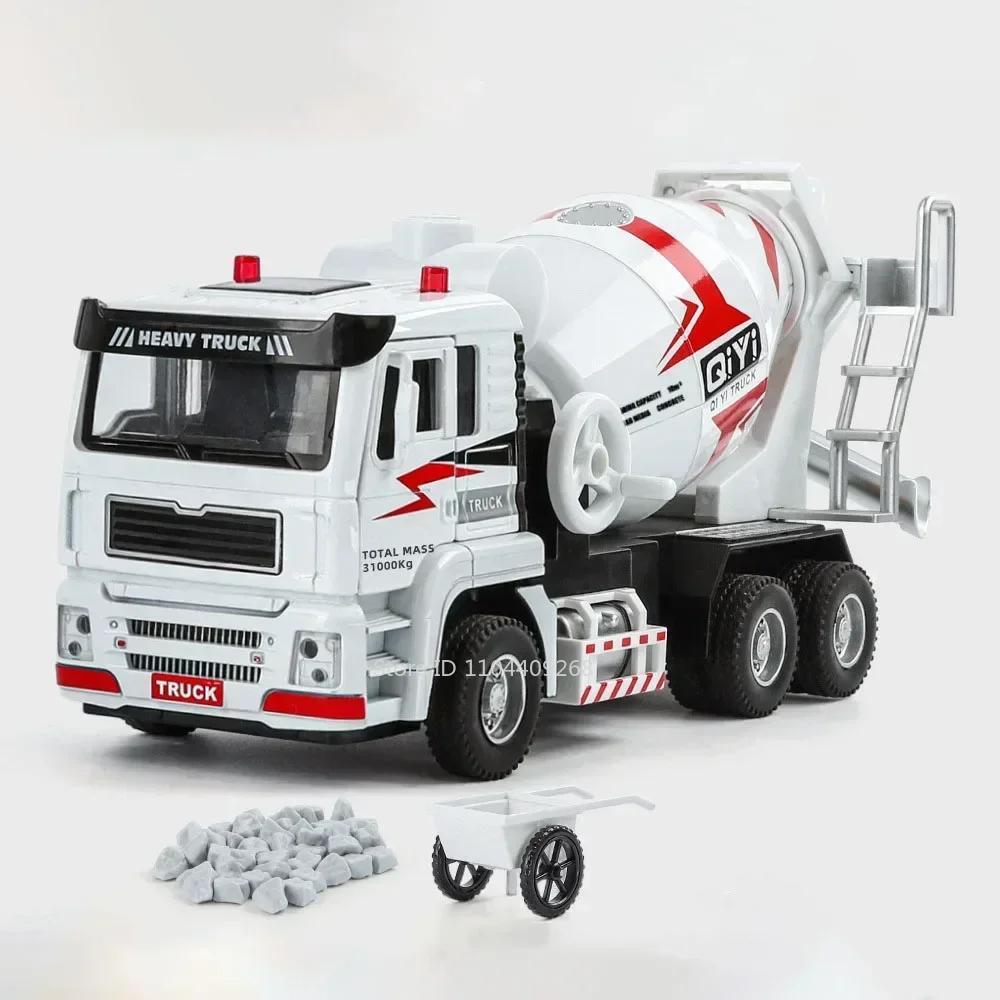 

1:40 Electric Cement Mixer Truck Model Toy Alloy Diecast Sound Light Pull Back Engineering Vehicle Models for Boys Gifts білий