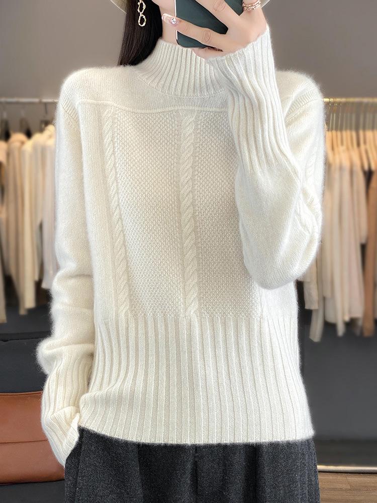 Women's Fashion High Neck Wool Cable Knit Sweater - Autumn/Winter Collection