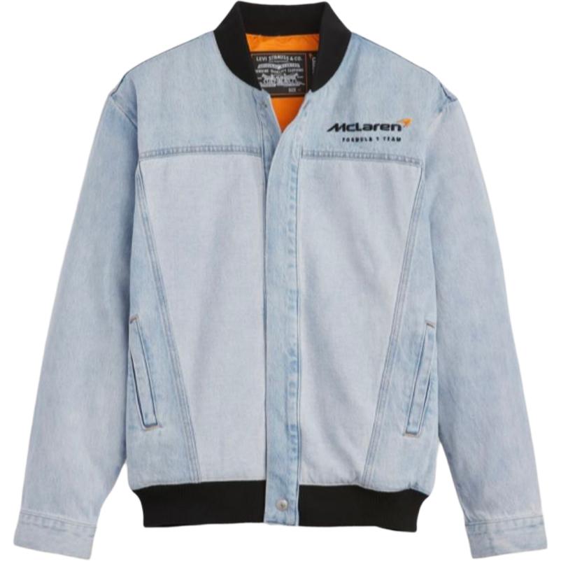 

Коллаборация Levis X McLaren Racing FW24 Куртка мужская повседневная на кнопках с рубчатой отделкой края и вышивкой логотипа Светло-голубая A89920000 M