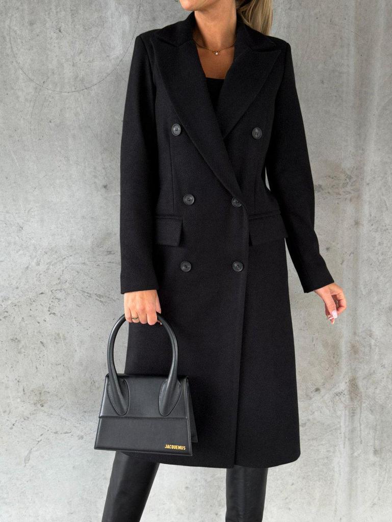 Women's Autumn/Winter Double-Breasted Wool Coat, Simple Long-Sleeved Design