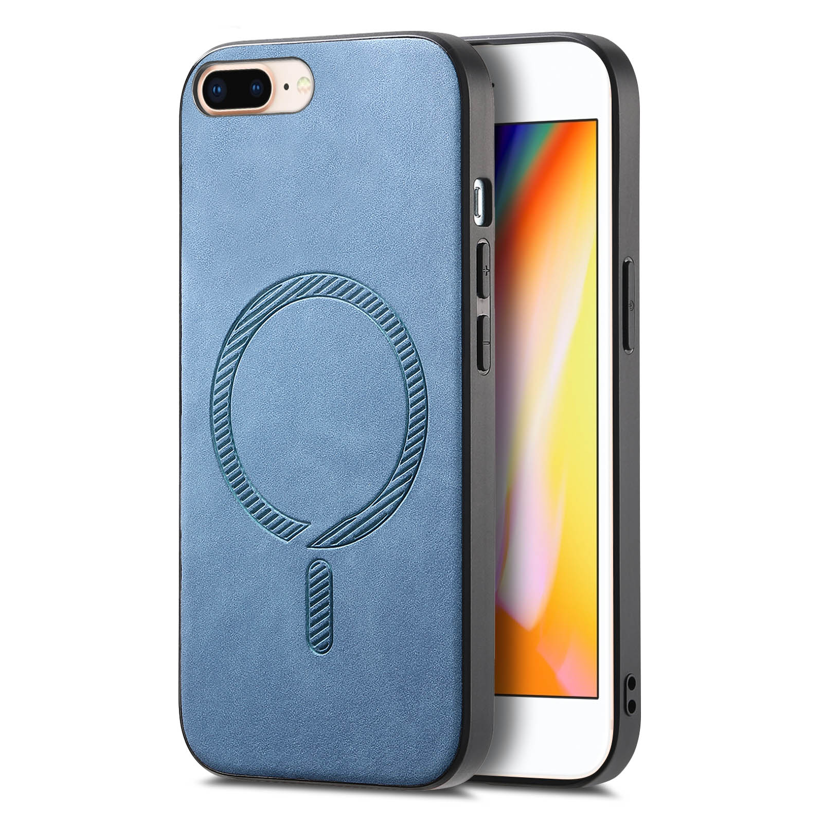 

Для iPhone 8 Plus 5,5 дюйма Шкіряний Задній Чохол Сумісний з MagSafe Телефонна Обкладинка з Відчуттям Шкіри Blue