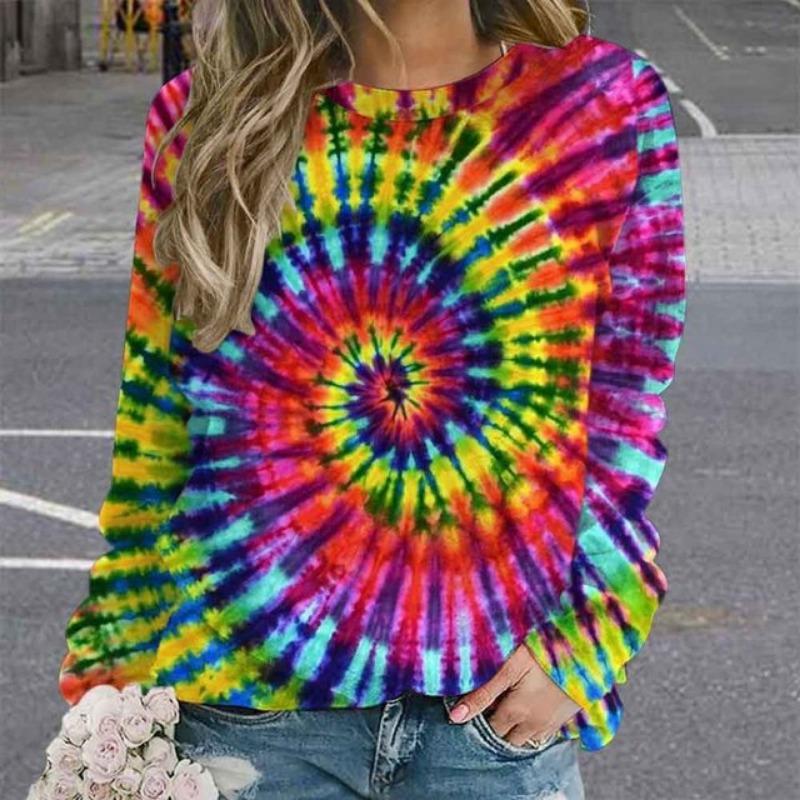 Spring and Autumn New European and American Personalized Tie Dyeing 3D Printing Fashion Trend Round Neck Long Sleeve Hoodie