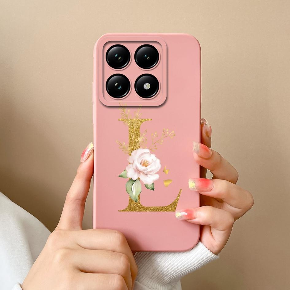 Liquid Soft Silicone Bumper For Xiaomi 14T Pro 5G 14 T Cover Pretty 26 Flower Letters Cases Anti Drop Housing Phone Shell Fundas