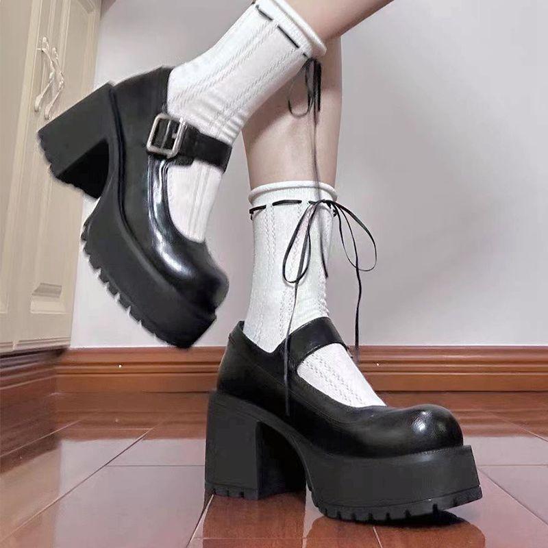 French Small Leather Shoes Women's Spring and Autumn New Round Head Retro Jk Small Man Heightening Thick Sole Mary Jane Single Shoes