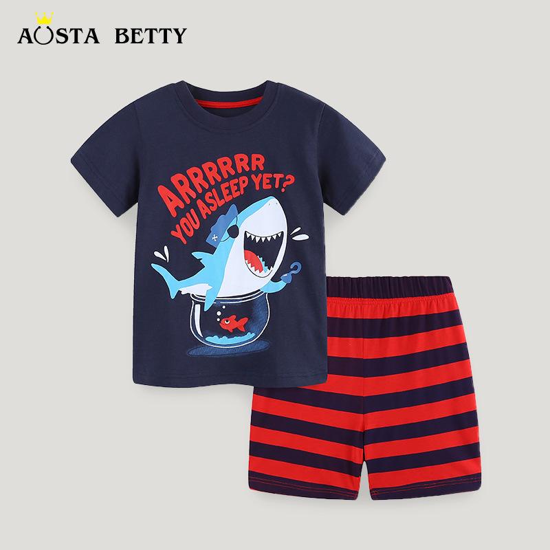 

Summer Boys Cartoon Shark Crew Neck Short Sleeve Two-Piece Toddler Set 100cm