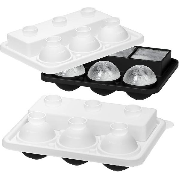 Ice Cube Trays 2 Pack, Morfone Silicone Round Ice Ball Molds& Square Large Ice Molds Combo with Lids, Funnel Design Easy-Release Reusable Ice Ball 2 Pack Ice Trays with 2 L