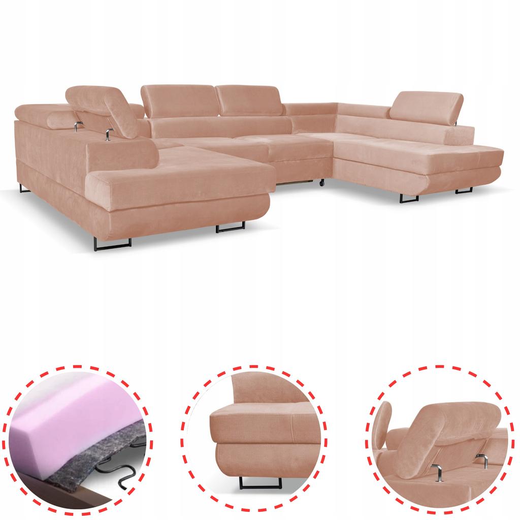 U-shaped Corner Sofa Bed, Extendable F. Bosso Family Sleeping Furniture Dark Beige Velvet