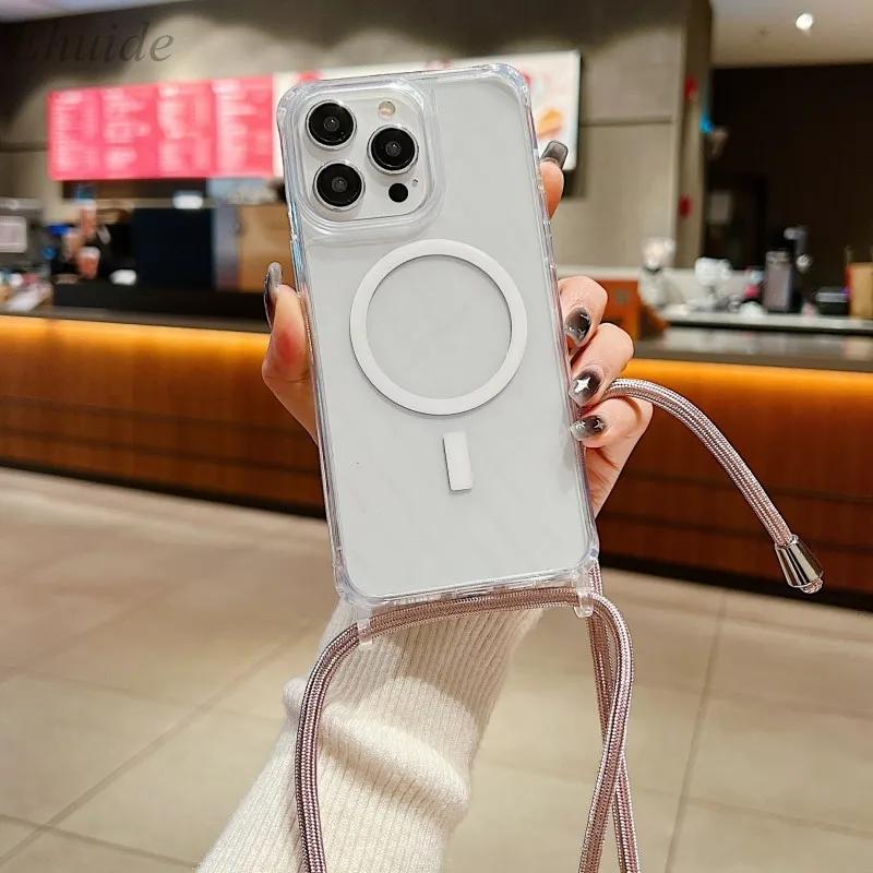 Crossbody Necklace Strap Lanyard Cord Soft Silicone Case For iPhone 16 15 14 13 12 11 Pro Max 15 Plus X XR XS Max Four Hang Hole Shoulder Strap Cover