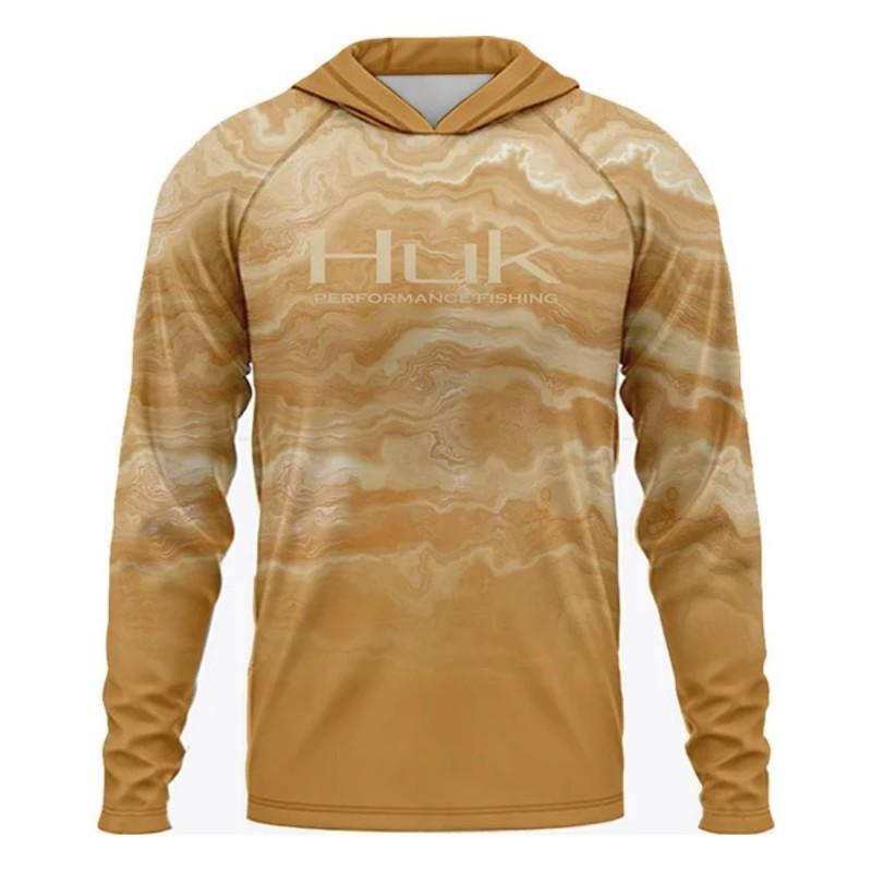 HUK Fishing Long-sleeved UPF50 Hooded Sun-protection Anti-ultraviolet T-shirt Breathable Men's Clothes Top