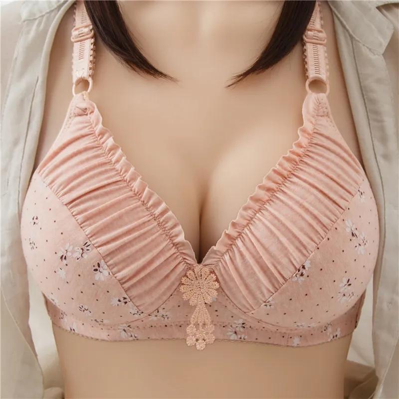 Bra Female Sexy Printed Bra Without Steel Ring Underwear Gathered Comfortable Breathable Bra Girl Jacquard