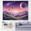 2D flaches Galaxie-Banner, Lila Sternenhimmel und Planeten-Szene für Party- & Studio-Hintergrund