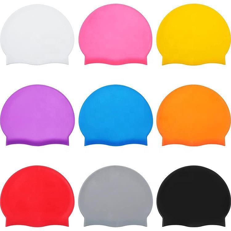 High Elastic Stock Sale Unisex Color Print Swim Hat Custom Silicone Swim Cap for Adult Kids L синий